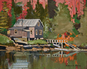 SOLD "Camp Grappler Inlet" by Robert Genn 8 x 10 - acrylic $2800 in show frame