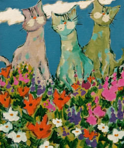 SOLD "Cats in the Garden" by Claudette Castonguay 10 x 12 - acrylic $370 Unframed $475 in show frame