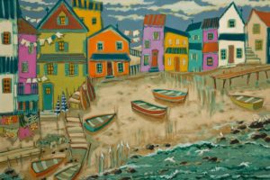 SOLD "Au petit matin sur la plage," by Claudette Castonguay 24 x 36 - acrylic $1850 Unframed