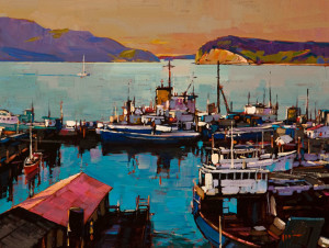 SOLD "Looking North from Anacortes, Washington," by Min Ma 12 x 16 - acrylic $1575 Unframed