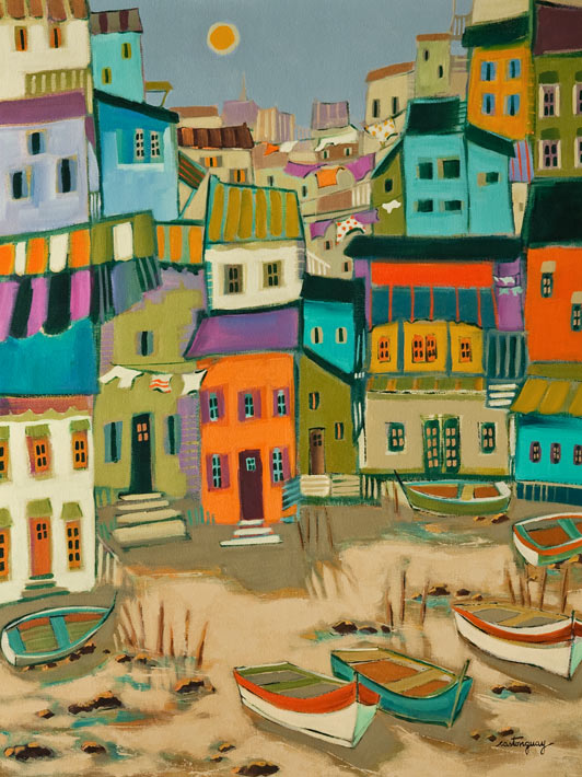 "Un villages de pêcheurs," by Claudette Castonguay (A Fishing Village) 18 x 24 - acrylic $1060 Unframed