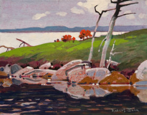 "Point, Eaglenest Lake, North of Winnipeg with Al Stewart" (2006), by Robert Genn 11 x 14 - acrylic $4000 Unframed