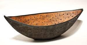 SOLD "Black Bone Boat" (LR-162) by Laurie Rolland hand-built ceramic - 21" (L) x 7" (H) $400