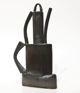 SOLD Black Stack Teapot (LR-185) by Laurie Rolland hand-built ceramic - 13" (H) x 7" (L) x 2" (W) $275