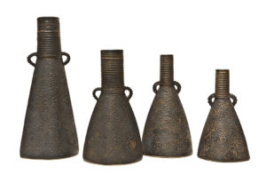 Vases (LR-237 SOLD, LR-238 SOLD, LR-239, LR-240) by Laurie Rolland hand-built ceramic - 13 1/2" (H), 10 1/2" (H), 10" (H), 8 1/2" (H) $180, $160, $140, $120