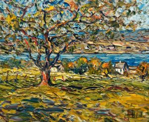 SOLD "L'arbre solitaire, Sainte-Famille, Île d'Orléans," by Raynald Leclerc 20 x 24 - oil $2500 Unframed