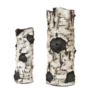 Ceramic birch sculptures by Bev Ellis 11.5" (H), 15" (H) $140, $220