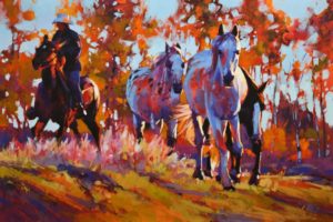 SOLD "Firelight Fall Roundup," by Mike Svob 24 x 36 - acrylic $5145 Unframed