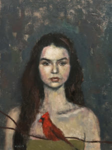 SOLD "Girl with Cardinal," by Paul Healey 12 x 16 - oil $700 Unframed