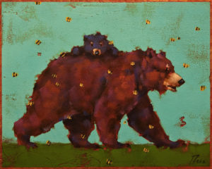 SOLD "Riding Bearback," by Angie Rees 8 x 10 - acrylic $575 (panel with 1 1/2" edging)