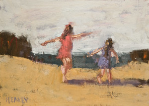 SOLD "Sisters" by Paul Healey 5 x 7 - oil $250 Unframed $425 in show frame