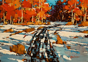 SOLD "Autumn Snow" by Min Ma 5 x 7 - acrylic $520 Unframed $660 in show frame