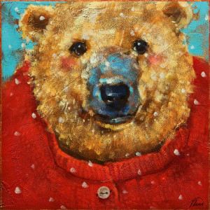 SOLD "Big Red" by Angie Rees 8 x 8 - acrylic $375 (unframed panel with 1 1/2" edging)