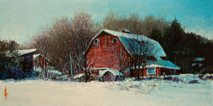 SOLD "Crisp Winter Day" by Alan Wylie 6 x 12 - acrylic $1250 Unframed $1450 in show frame