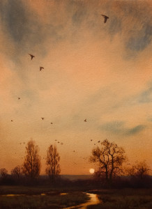 SOLD "Evening Migration - Study" by Renato Muccillo 8 x 11 - oil $1760 in show frame