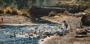 PUBLISHER SOLD OUT, but Gallery may still have in stock at issue price "Feeding the Swans," by Carol Evans 11 x 22 - Giclée print Edition is signed by artist and limited to number of 150 $395 Unframed