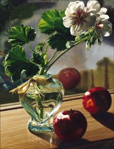 "Geraniums and Apples," by Carol Evans 12 3/4 x 16 - lithograph on paper (edition size of 350) $175 Unframed