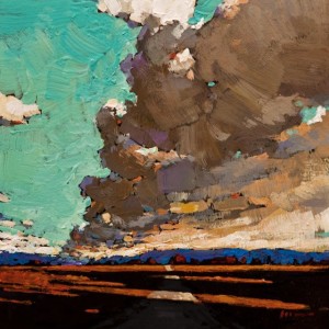 SOLD "Barrelling Clouds" by Min Ma 6 x 6 - acrylic $465 Unframed $590 in show frame