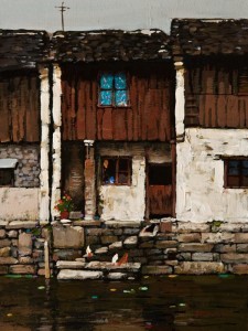SOLD "Canal Neighbors, Suzhou, China" by Min Ma 6 x 8 - acrylic $510 Unframed $645 in show frame
