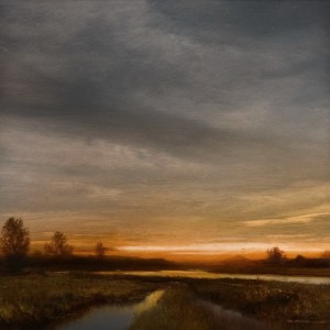 SOLD "Dawn Over the North Arm" by Renato Muccillo 5 x 5 - oil on mylar $1150 in show frame
