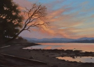 SOLD "Deep Cove Dusk" by Ray Ward 5 x 7 - oil $450 Unframed $610 in show frame