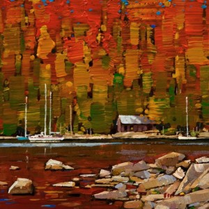 SOLD "Fall on the Coast" by Min Ma 6 x 6 - acrylic $465 Unframed $590 in show frame