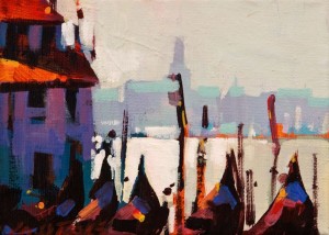 SOLD "Gondolas at Rest" by Michael O'Toole 5 x 7 - acrylic $500 Unframed $625 in show frame