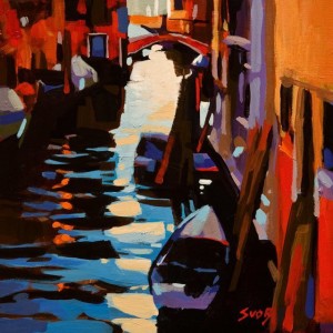 SOLD "A Liquid Street" by Mike Svob 8 x 8 - acrylic $500 Unframed $660 in show frame