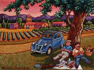 SOLD "Picnic in the Shade" by Michael Stockdale 6 x 8 - acrylic $300 Unframed $385 in show frame