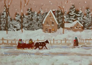 SOLD "The Snowy Trip" by Paul Healey 5 x 7 - acrylic $250 Unframed $425 in show frame