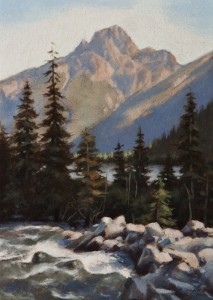 SOLD "Stream from Iceberg Lake" by Ray Ward 5 x 7 - oil $450 Unframed $610 in show frame