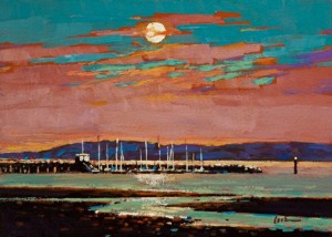 SOLD "Sunset at the Pier, White Rock" by Min Ma 5 x 7 - acrylic $450 Unframed $575 in show frame