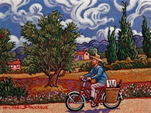 SOLD "Vincent's Sunday Ride" by Michael Stockdale 6 x 8 - acrylic $300 Unframed $385 in show frame