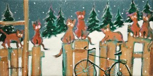 SOLD "Winter Cats" by Claudette Castonguay 6 x 12 - acrylic $280 Unframed $370 in show frame