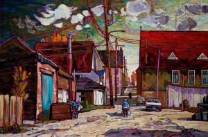 SOLD "Ordinary Day Down the Back Lane," by Ed Loenen 24 x 36 - oil $3665 Custom framed