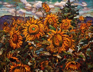 SOLD "Sunflower Maze Near Chilliwack," by Ed Loenen 20 x 24 - oil $2075 Framed