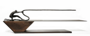 SOLD "Bridge," by Janis Woode steel plate, wrapped steel wire, wood - 29" (L) x 8 1/2" (H) x 3 1/2" (W) $3100