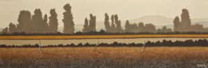 SOLD "Harvest Evening," by Ken Kirkby 12 x 36 - oil $1300 Unframed