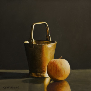 SOLD "Brass Bucket" by Keith Hiscock 8 x 8 - oil $775 Unframed $950 in show frame