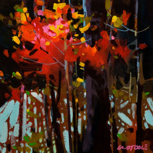 SOLD "Fire Red of Autumn" by Michael O'Toole 10 x 10 - acrylic $640 Unframed $765 in show frame