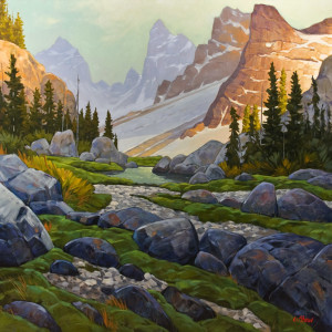 SOLD "First Rays Through the Pass," by Graeme Shaw 48 x 48 - oil $6600 (thick canvas wrap without frame)