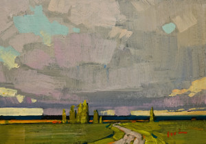 SOLD "Grey Skies and Green Fields," by Min Ma 5 x 7 - acrylic $575 Unframed