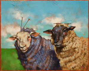SOLD "Knit Wits" by Angie Rees 8 x 10 - acrylic $525 (unframed panel with 1 1/2" edges) $625 in show frame