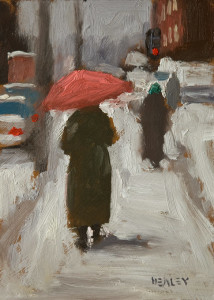SOLD "Pink Umbrella" by Paul Healey 5 x 7 - oil $275 Unframed $450 in show frame