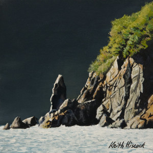 SOLD "Seastack, Point No Point" by Keith Hiscock 6 x 6 - oil $525 Unframed $685 in show frame