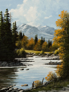 SOLD "Snow Capped Mountains" by Bill Saunders 6 x 8 - acrylic $500 Unframed $685 in show frame