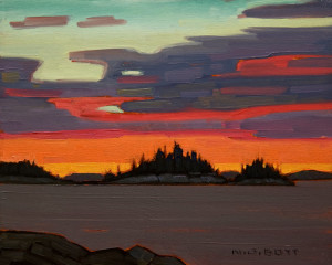 SOLD "Sundown, B.C. Coast" by Nicholas Bott 8 x 10 - oil $1040 Unframed $1240 in show frame