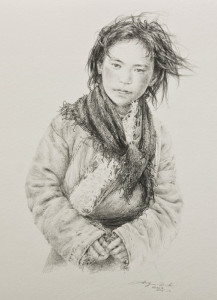 SOLD "Warm Wind" by Donna Zhang 9 1/2 x 13 - drawing $1280 in show frame