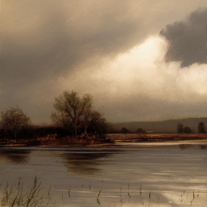 SOLD "Cloud Break I," by Renato Muccillo 5 x 5 - oil on mylar $1150 in show frame