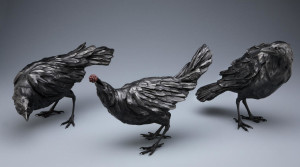 LEFT - "Curious Crow" 10" (L) x 6" (H) - bronze Edition of 25 $3000 CENTER - "Crow with Blackberry," by Nicola Prinsen 10" (L) x 10" (H) - bronze Edition of 35 $3000 RIGHT - "Ordinary Crow" 10" (L) x 10" (H) - bronze Edition of 35 $3000